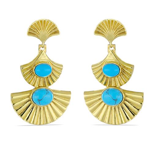 7.40 CT NATURAL BLUE TURQUOISE BRASS EARRINGS #VBE010054